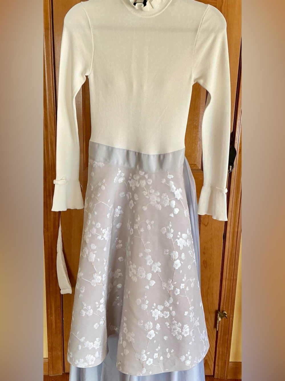 Ted Baker Ivory Long Sleeve Floral A-Line Dress